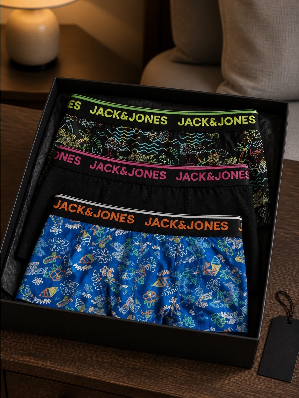 NWT Jack & Jones Oliver Men’s 3 Pack Boxer Briefs Multi Color Design - Size M